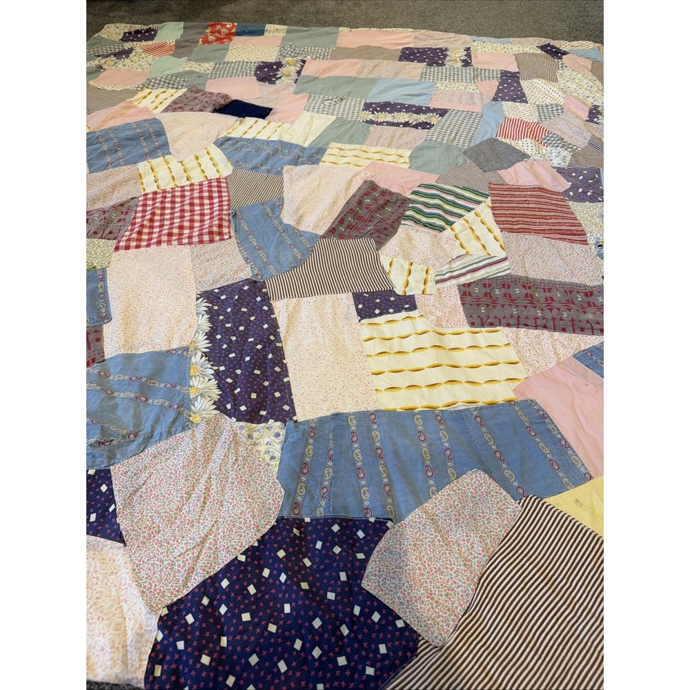 Vintage Handmade Crazy Quilt Patchwork Scrap 75x70"